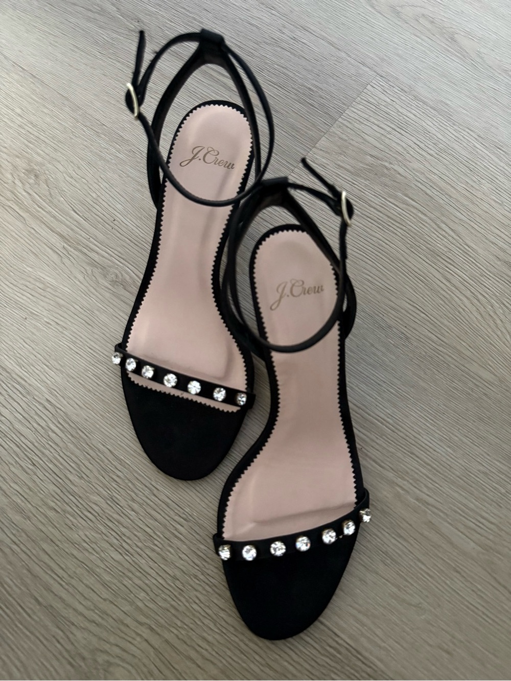 New !!!J. Crew Black Crystal-Embellished Ankle-Strap Heels